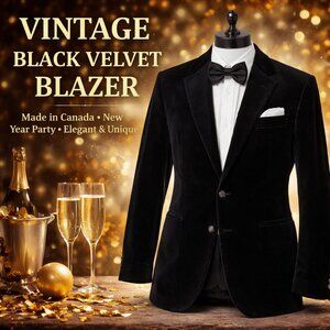 Vintage Black Velvet Blazer  42 / 44 Large Made in Canada